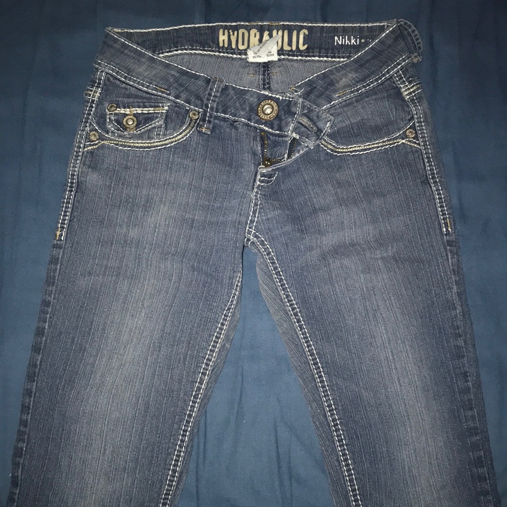 Light wash jeans.